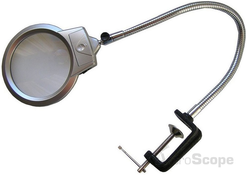 Настольная лупа Magnifier 2(5)x130 мм, струбцина, LED 15124-С - Фото 1